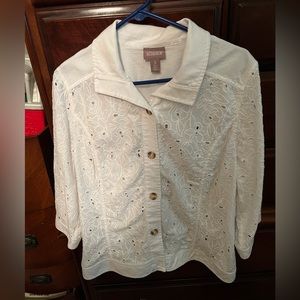 Chicos size 3 white eyelet jean style jacket.
